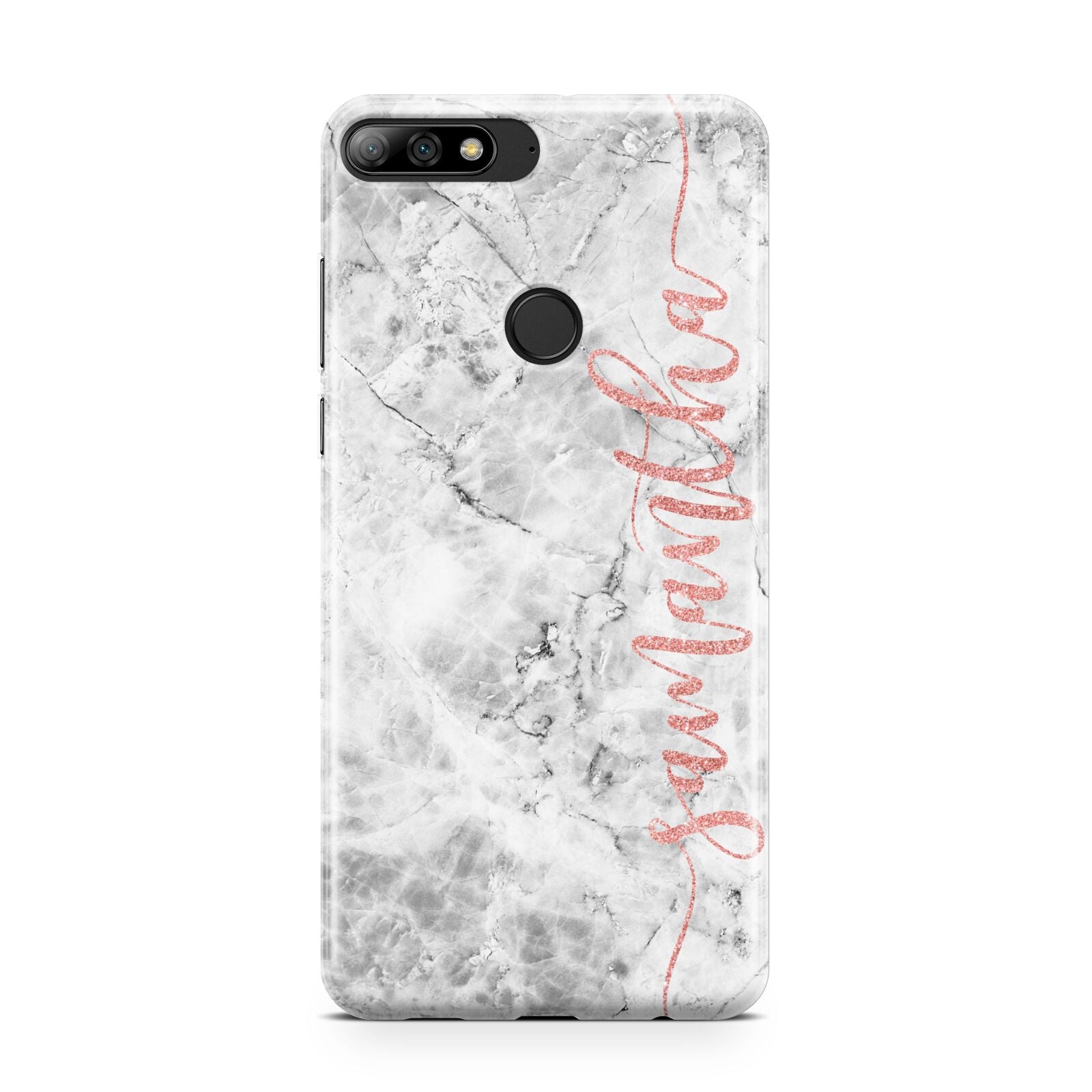 Grey Marble Personalised Vertical Glitter Name Huawei Y7 2018