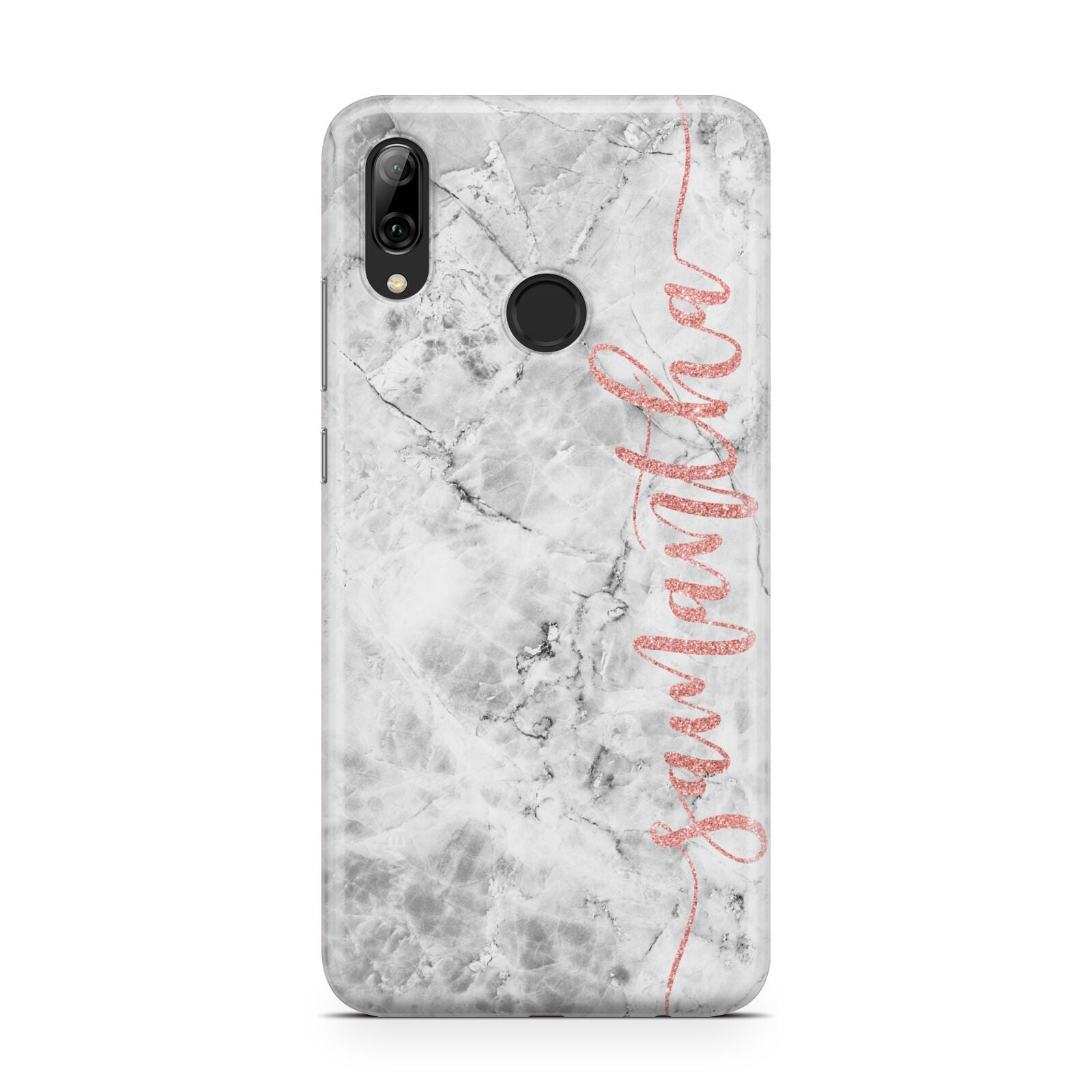 Grey Marble Personalised Vertical Glitter Name Huawei Y7 2019