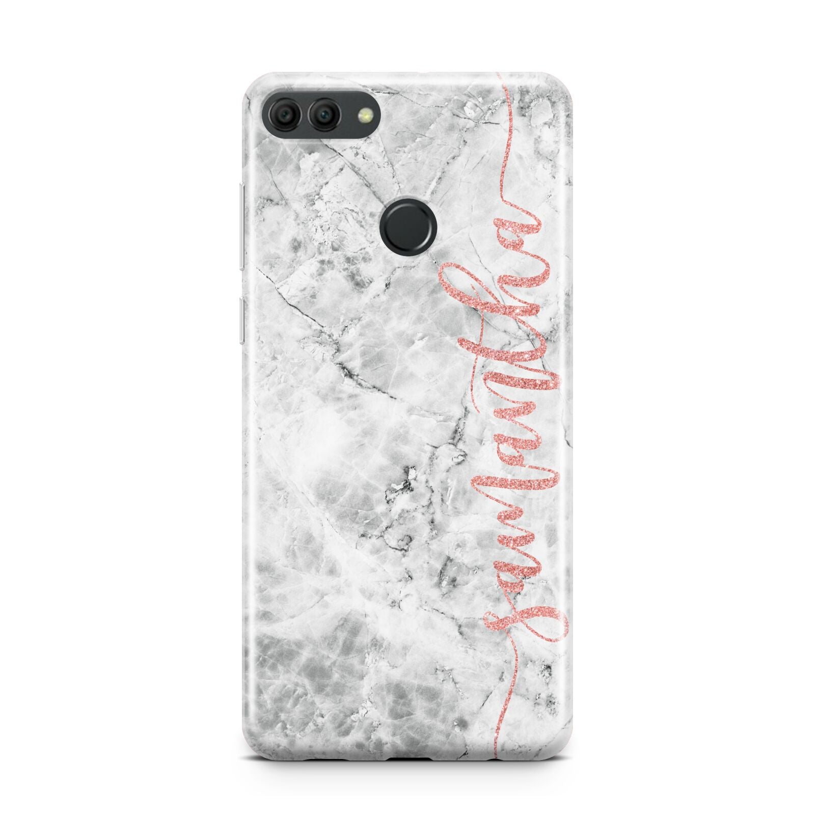 Grey Marble Personalised Vertical Glitter Name Huawei Y9 2018