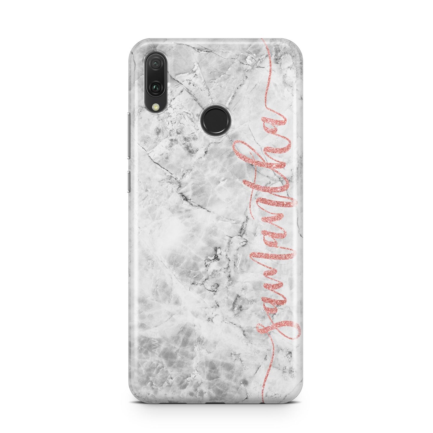 Grey Marble Personalised Vertical Glitter Name Huawei Y9 2019