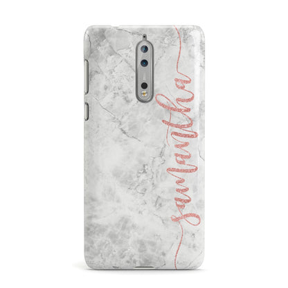 Grey Marble Personalised Vertical Glitter Name Nokia Case