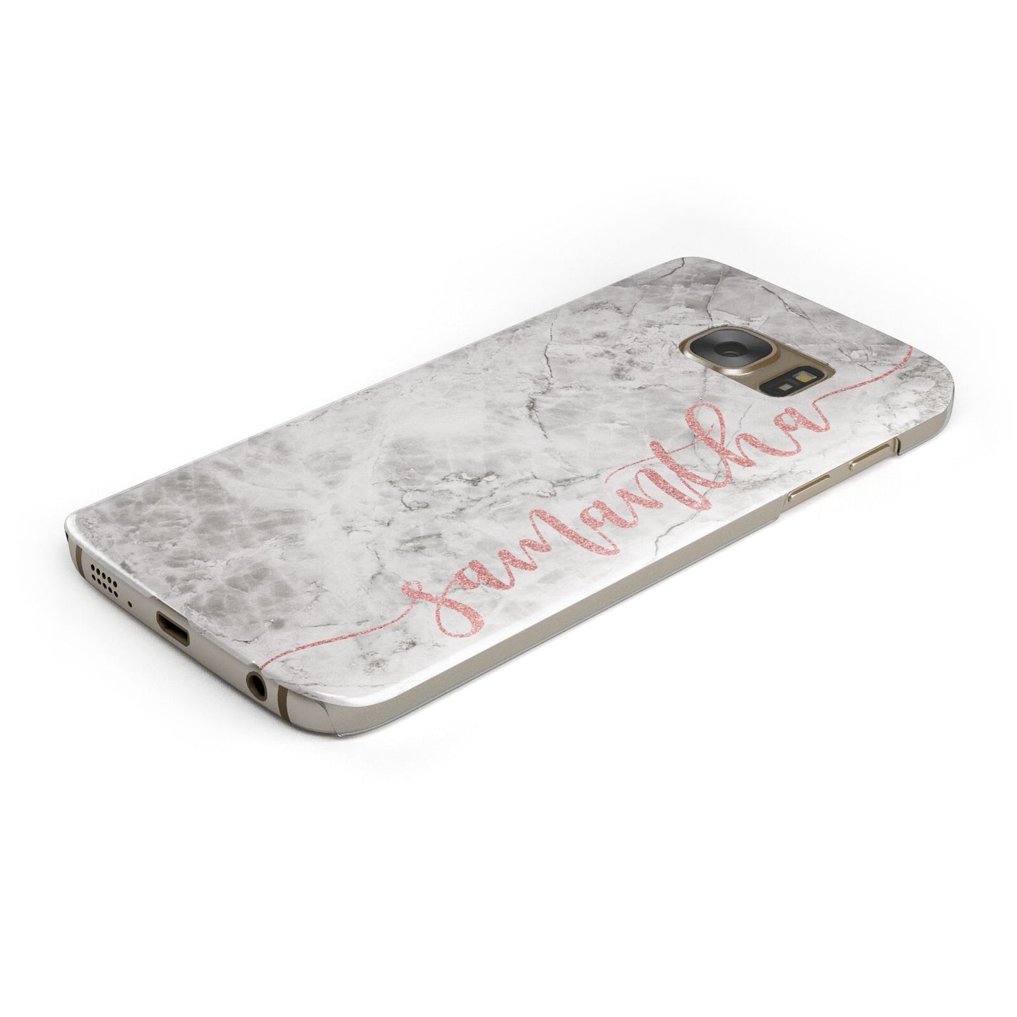 Grey Marble Personalised Vertical Glitter Name Protective Samsung Galaxy Case Angled Image