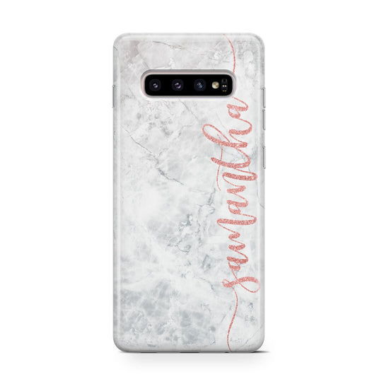 Grey Marble Personalised Vertical Glitter Name Protective Samsung Galaxy Case