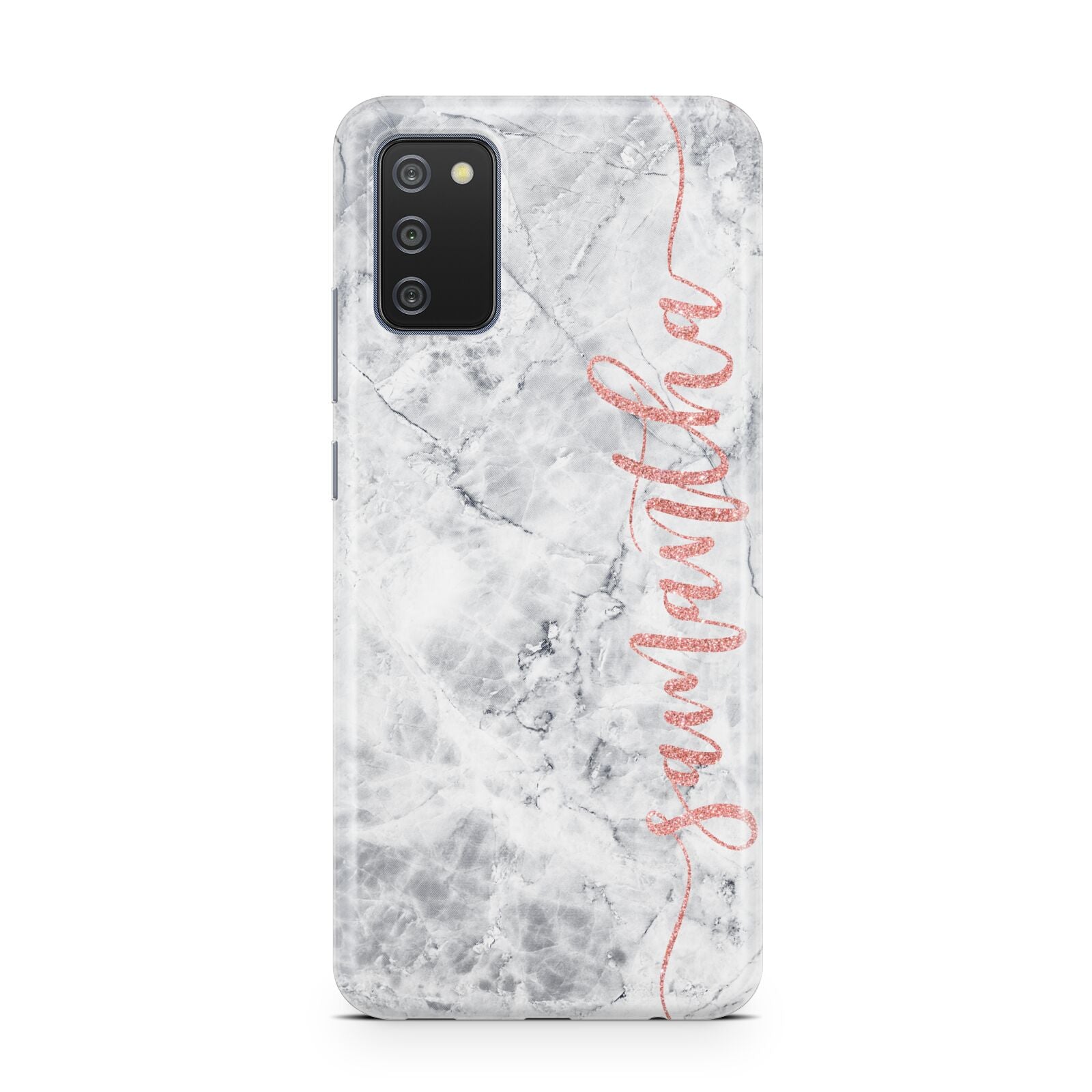 Grey Marble Personalised Vertical Glitter Name Samsung A02s Case