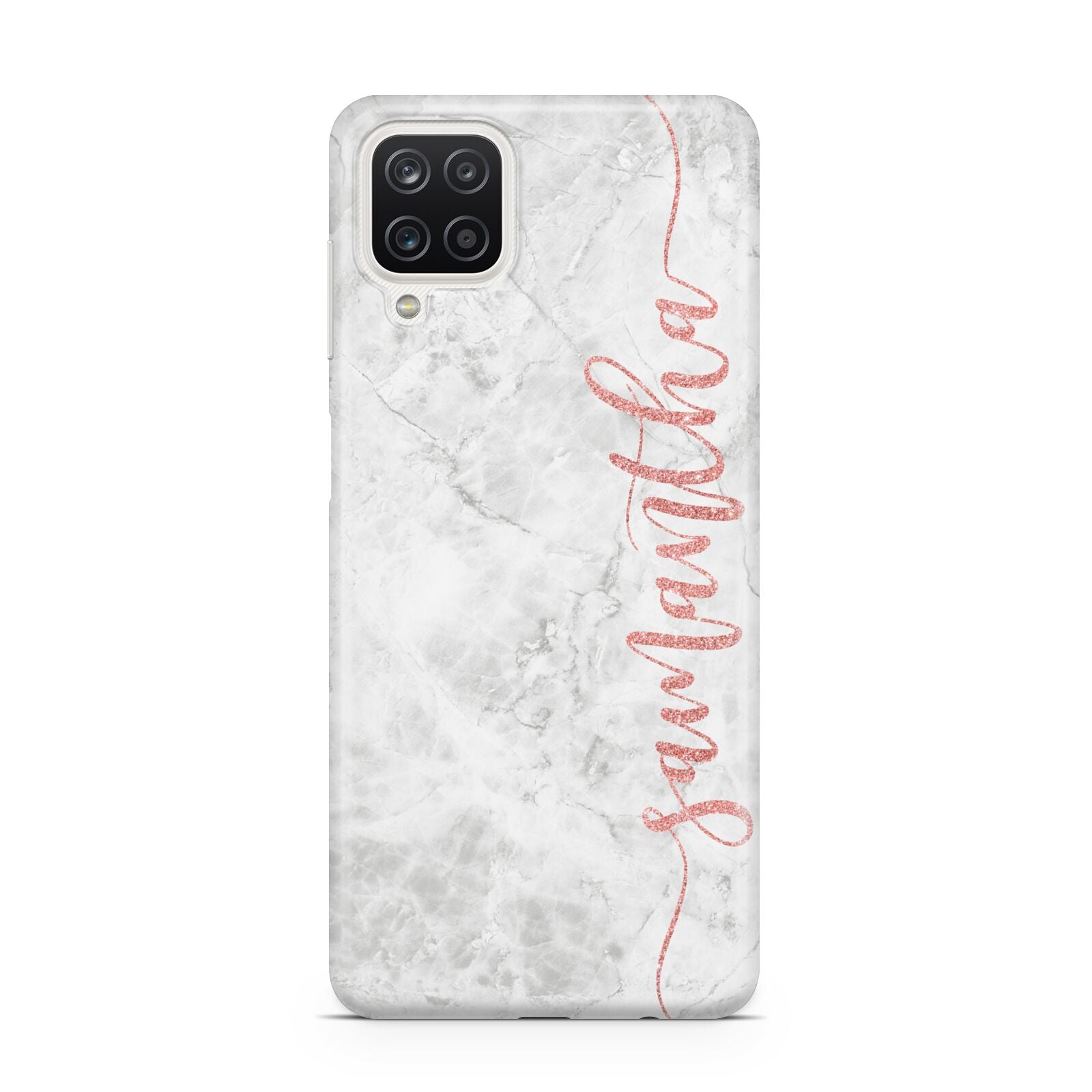 Grey Marble Personalised Vertical Glitter Name Samsung A12 Case