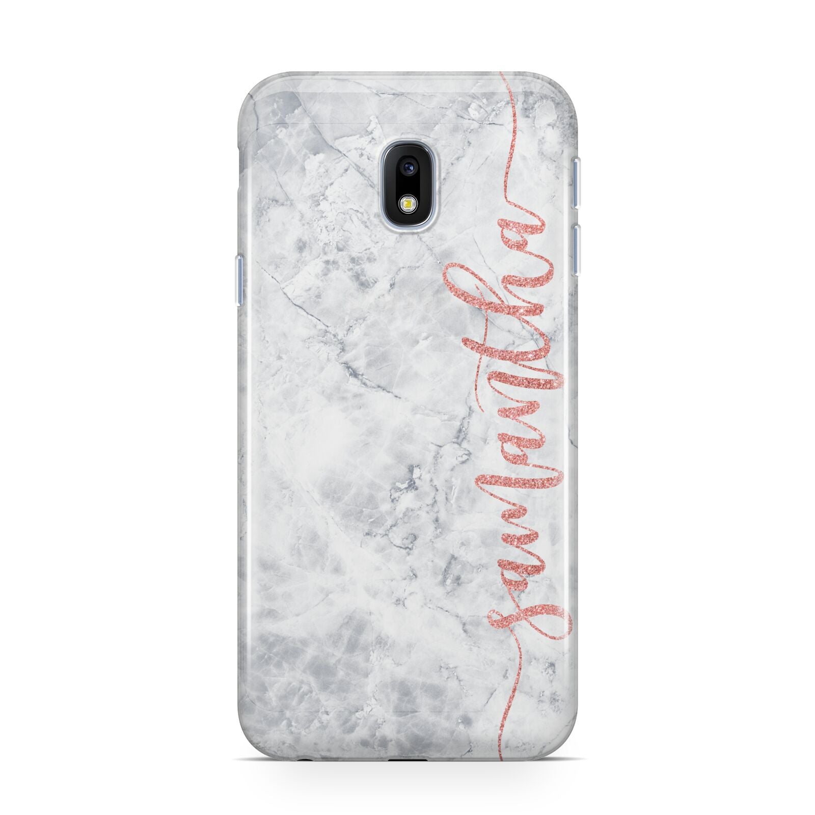 Grey Marble Personalised Vertical Glitter Name Samsung Galaxy J3 2017 Case