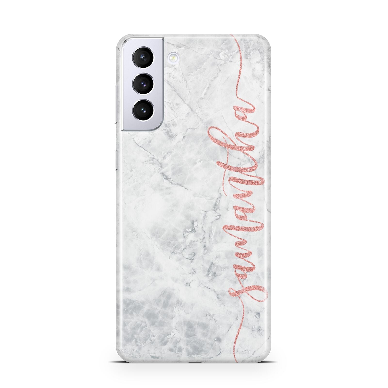 Grey Marble Personalised Vertical Glitter Name Samsung S21 Plus Case