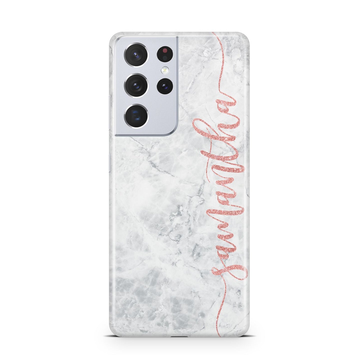 Grey Marble Personalised Vertical Glitter Name Samsung S21 Ultra Case