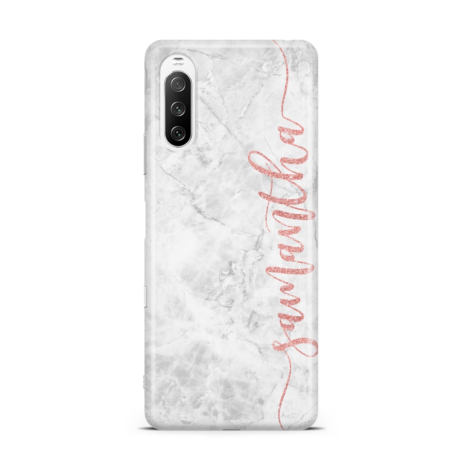 Grey Marble Personalised Vertical Glitter Name Sony Xperia 10 III Case