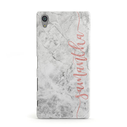 Grey Marble Personalised Vertical Glitter Name Sony Xperia Case