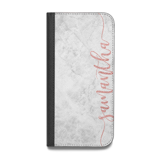 Grey Marble Personalised Vertical Glitter Name Vegan Leather Flip iPhone Case