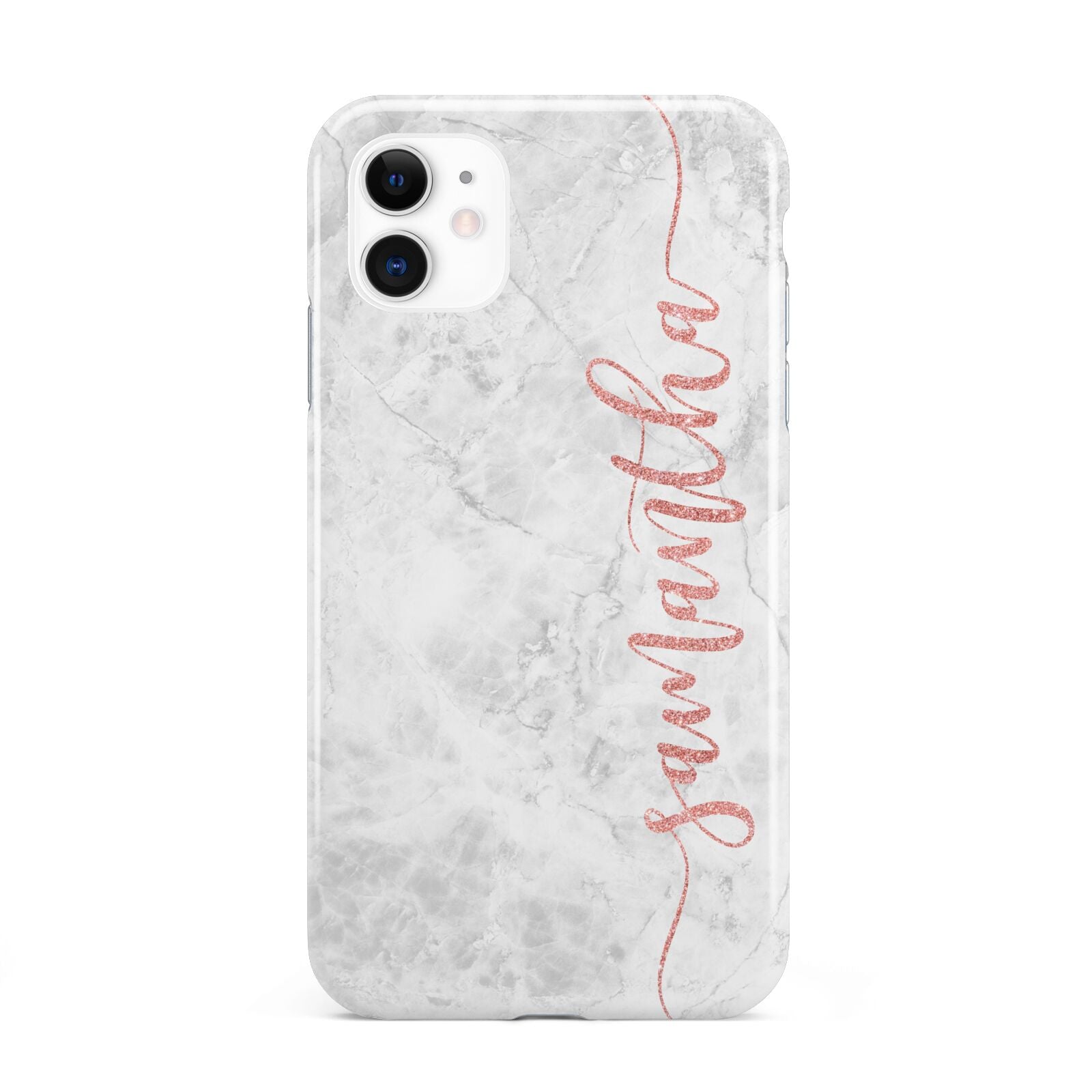 Grey Marble Personalised Vertical Glitter Name iPhone 11 3D Tough Case