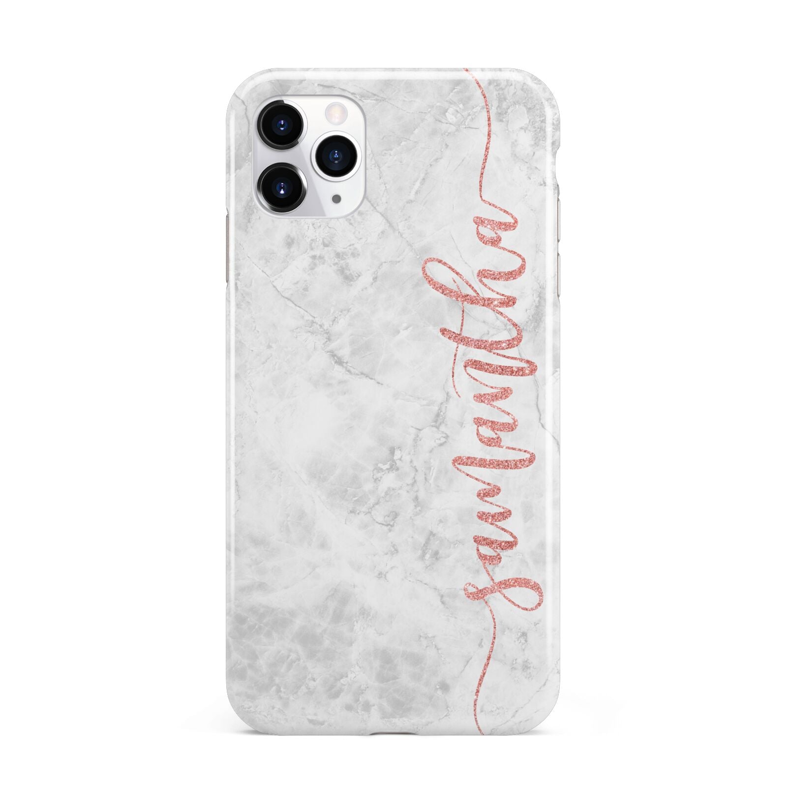 Grey Marble Personalised Vertical Glitter Name iPhone 11 Pro Max 3D Tough Case