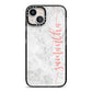 Grey Marble Personalised Vertical Glitter Name iPhone 13 Black Impact Case on Silver phone