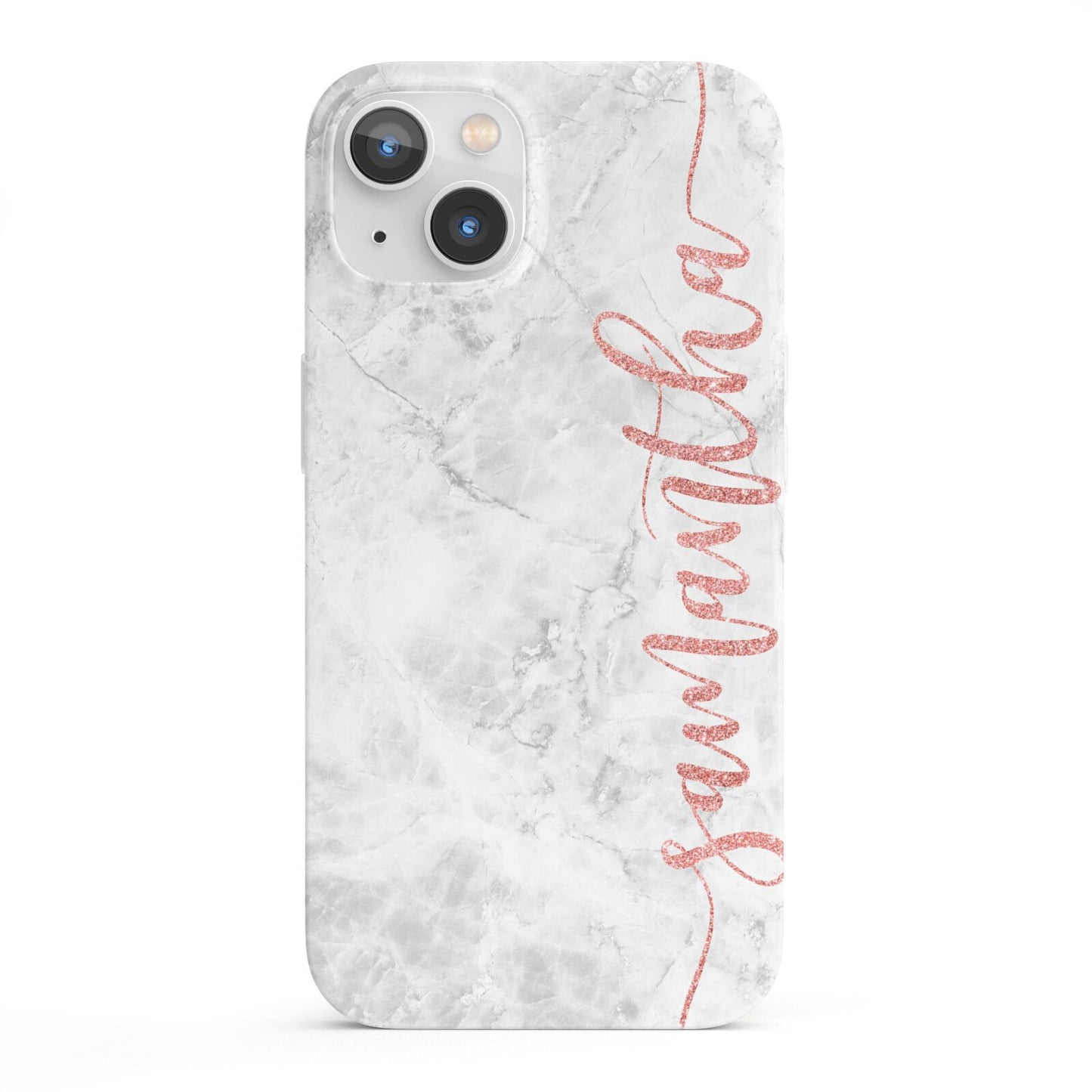 Grey Marble Personalised Vertical Glitter Name iPhone 13 Full Wrap 3D Snap Case