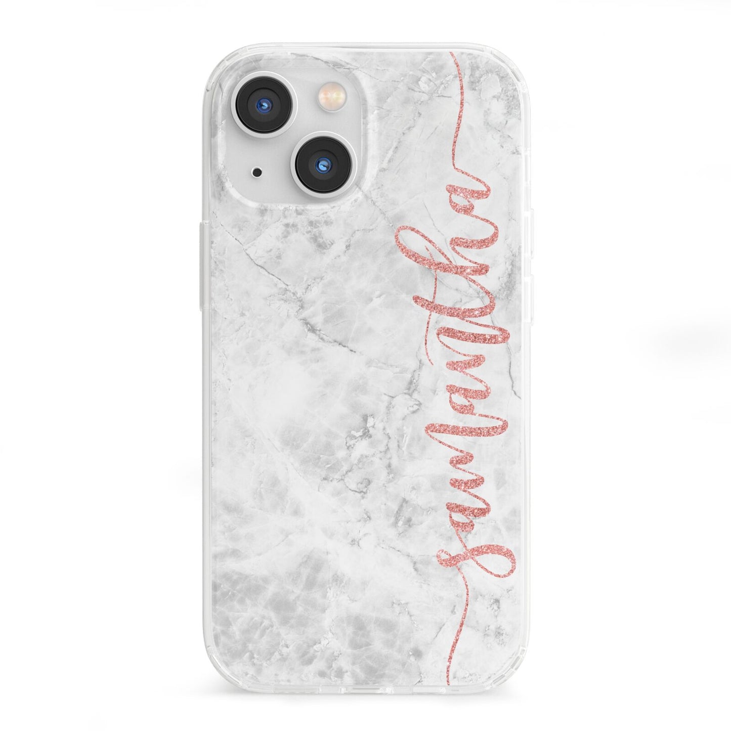Grey Marble Personalised Vertical Glitter Name iPhone 13 Mini Clear Bumper Case