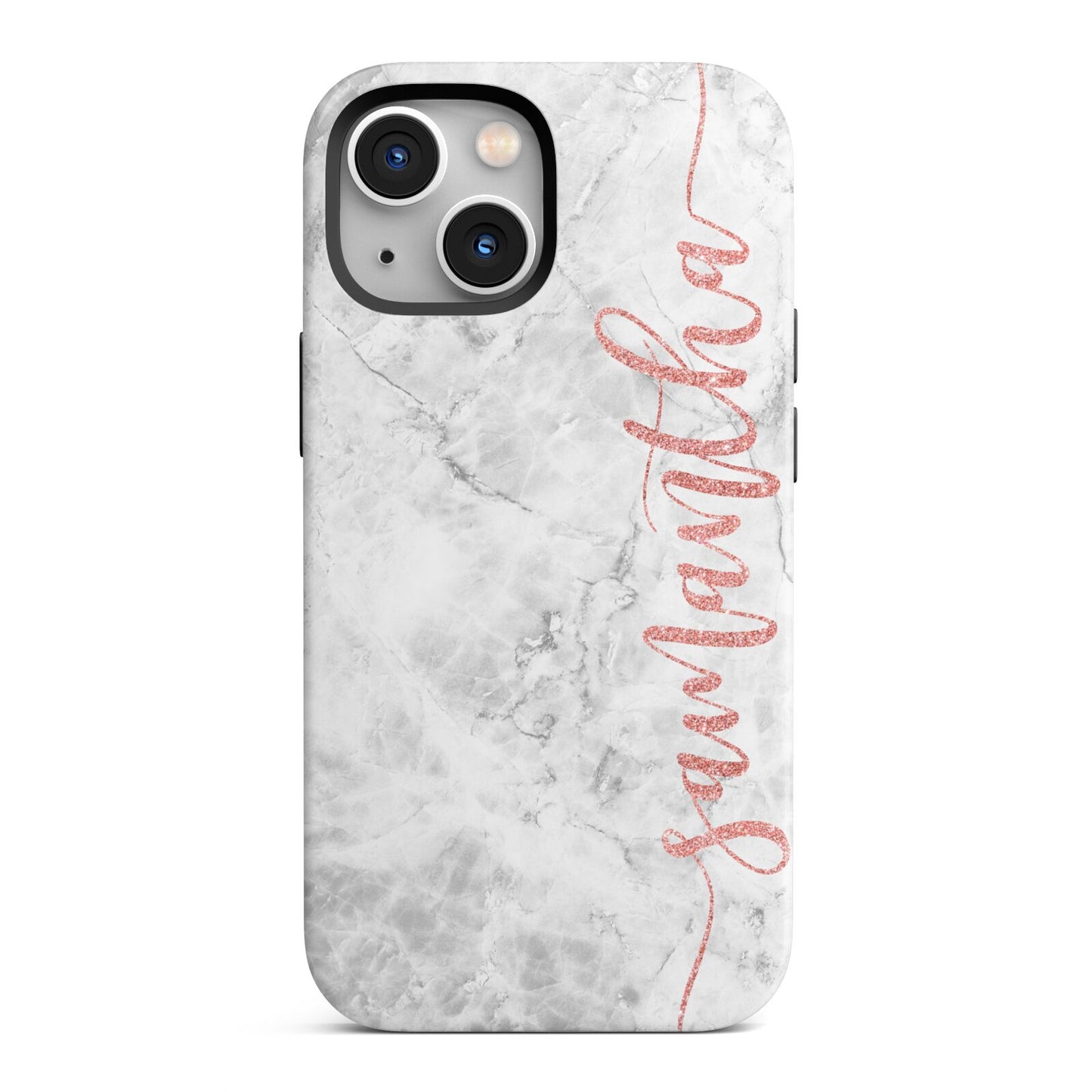 Grey Marble Personalised Vertical Glitter Name iPhone 13 Mini Full Wrap 3D Tough Case