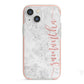 Grey Marble Personalised Vertical Glitter Name iPhone 13 Mini TPU Impact Case with Pink Edges