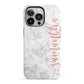 Grey Marble Personalised Vertical Glitter Name iPhone 13 Pro Full Wrap 3D Tough Case