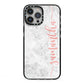 Grey Marble Personalised Vertical Glitter Name iPhone 13 Pro Max Black Impact Case on Silver phone