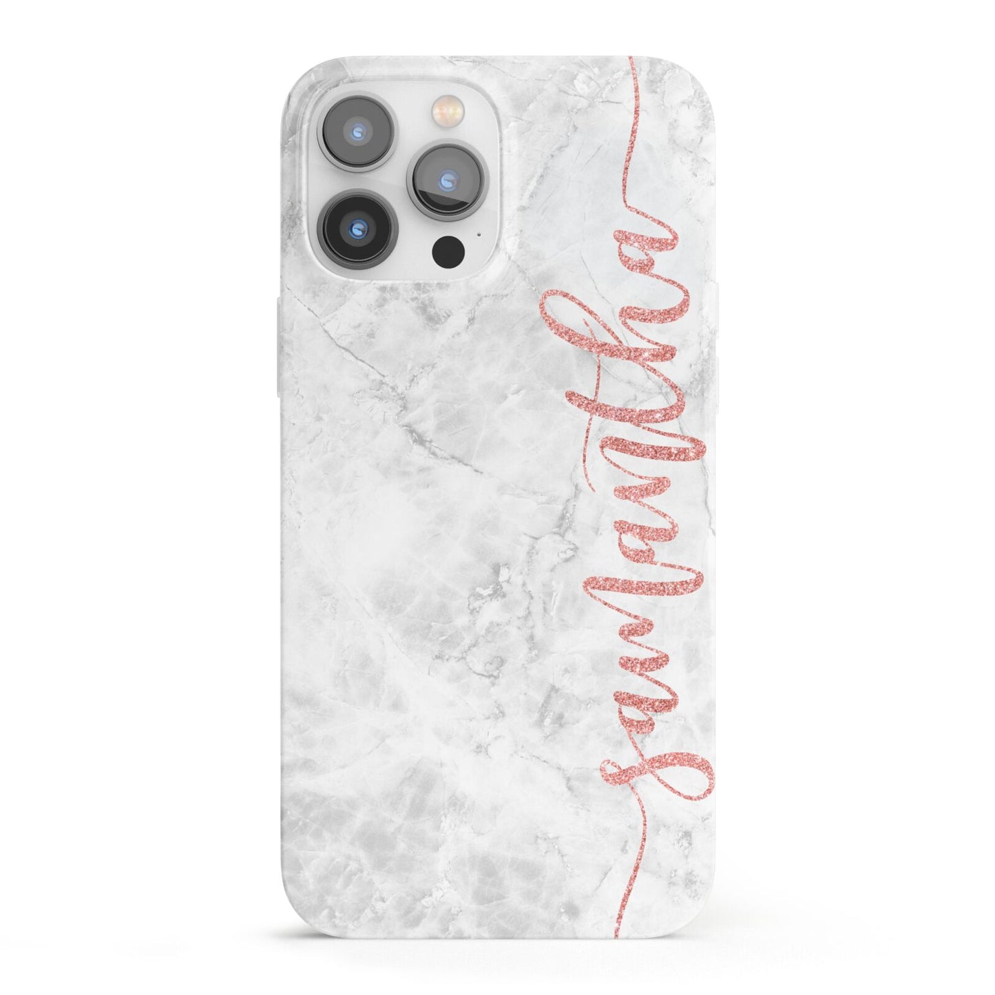Grey Marble Personalised Vertical Glitter Name iPhone 13 Pro Max Full Wrap 3D Snap Case