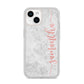 Grey Marble Personalised Vertical Glitter Name iPhone 14 Clear Tough Case Starlight