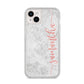 Grey Marble Personalised Vertical Glitter Name iPhone 14 Plus Clear Tough Case Starlight