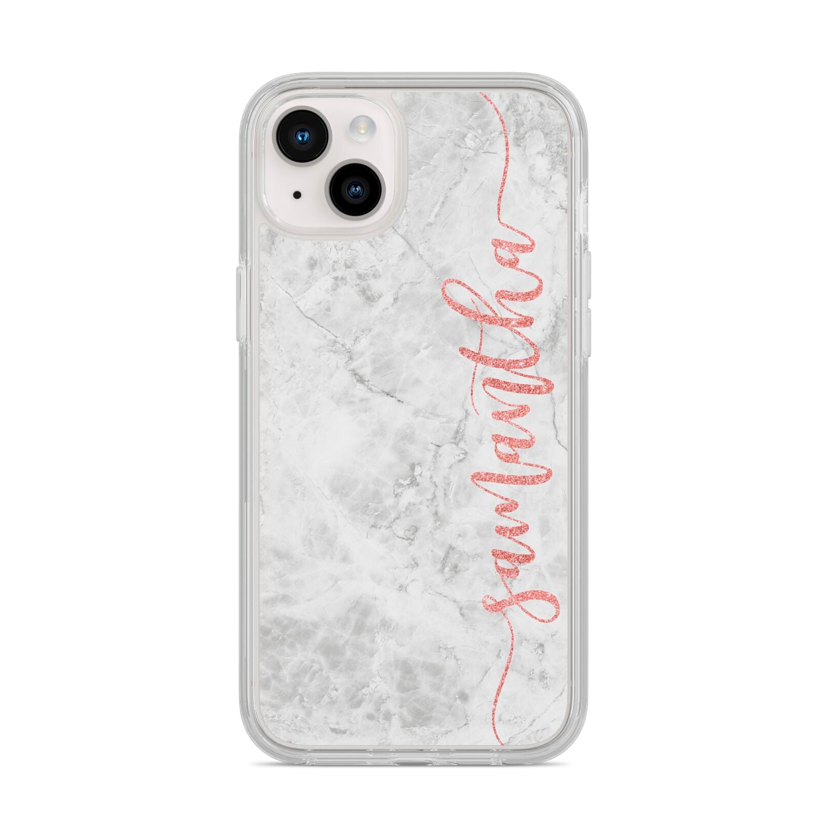 Grey Marble Personalised Vertical Glitter Name iPhone 14 Plus Clear Tough Case Starlight
