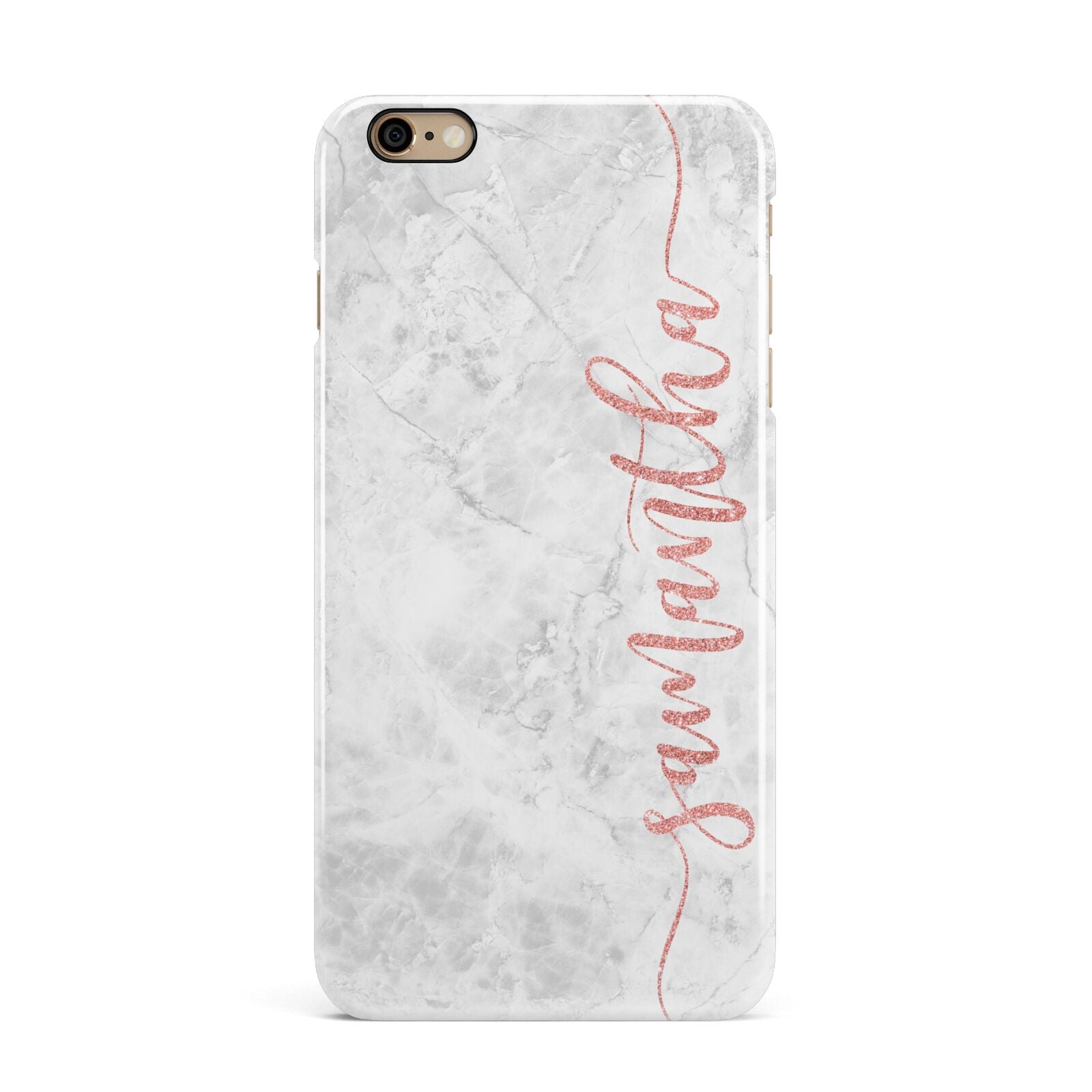 Grey Marble Personalised Vertical Glitter Name iPhone 6 Plus 3D Snap Case on Gold Phone