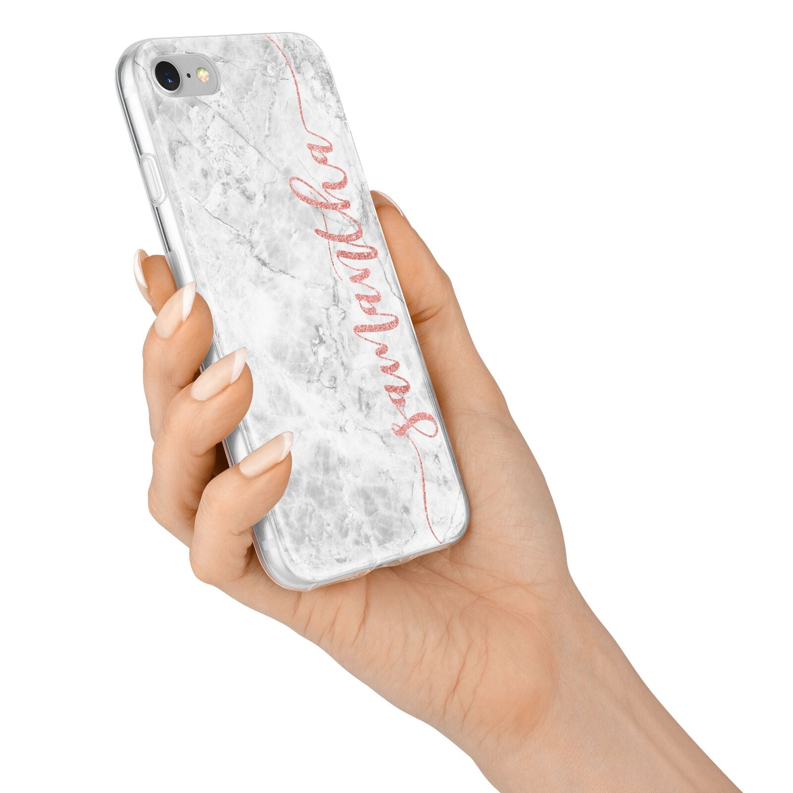 Grey Marble Personalised Vertical Glitter Name iPhone 7 Bumper Case on Silver iPhone Alternative Image