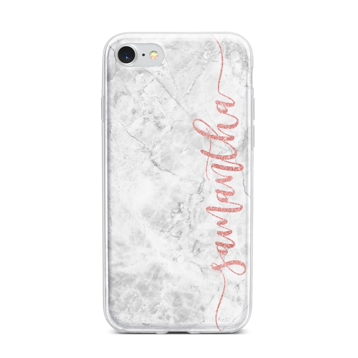 Grey Marble Personalised Vertical Glitter Name iPhone 7 Bumper Case on Silver iPhone