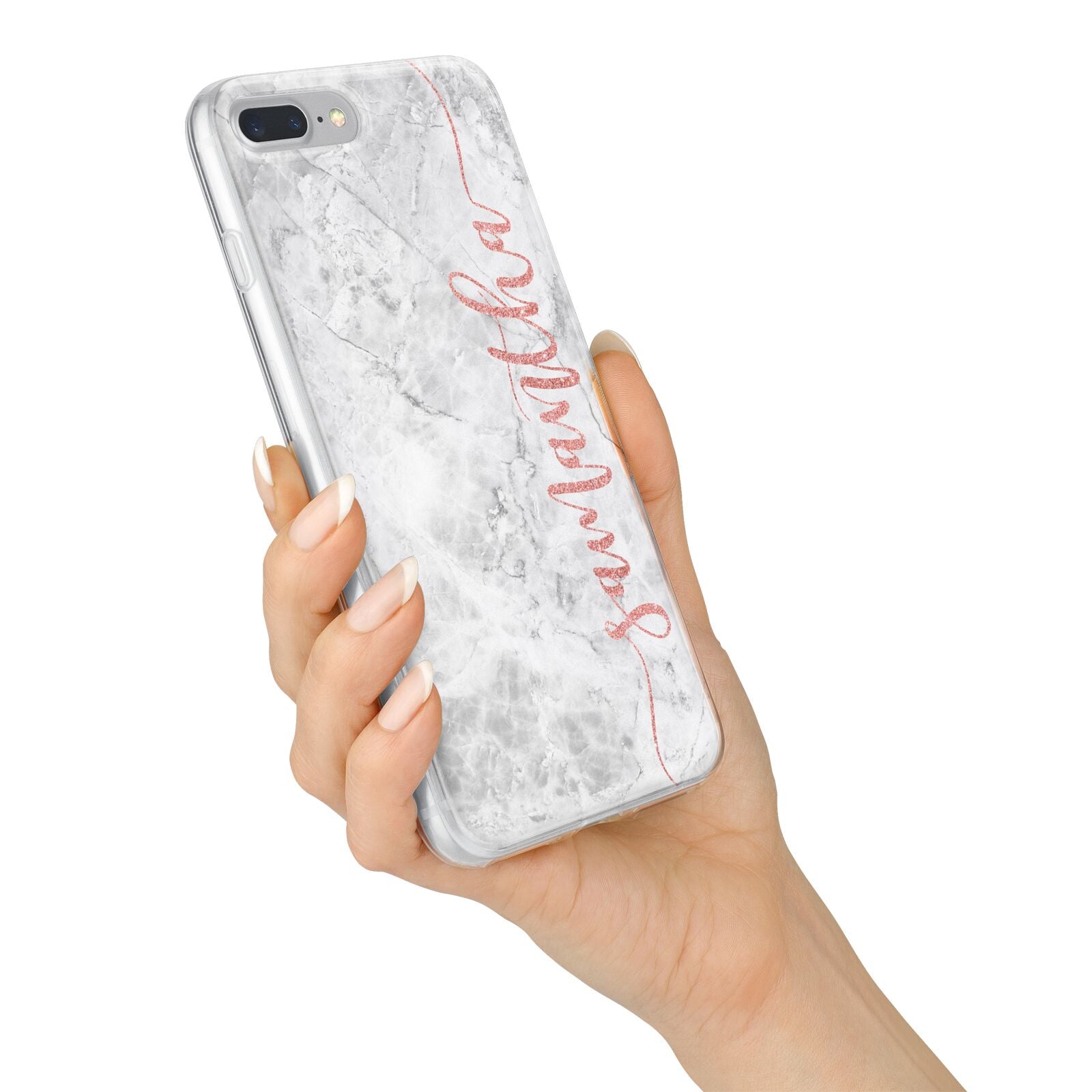 Grey Marble Personalised Vertical Glitter Name iPhone 7 Plus Bumper Case on Silver iPhone Alternative Image