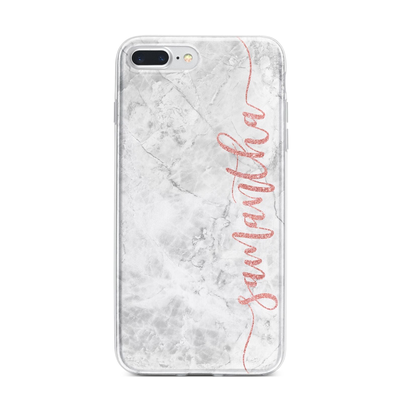 Grey Marble Personalised Vertical Glitter Name iPhone 7 Plus Bumper Case on Silver iPhone