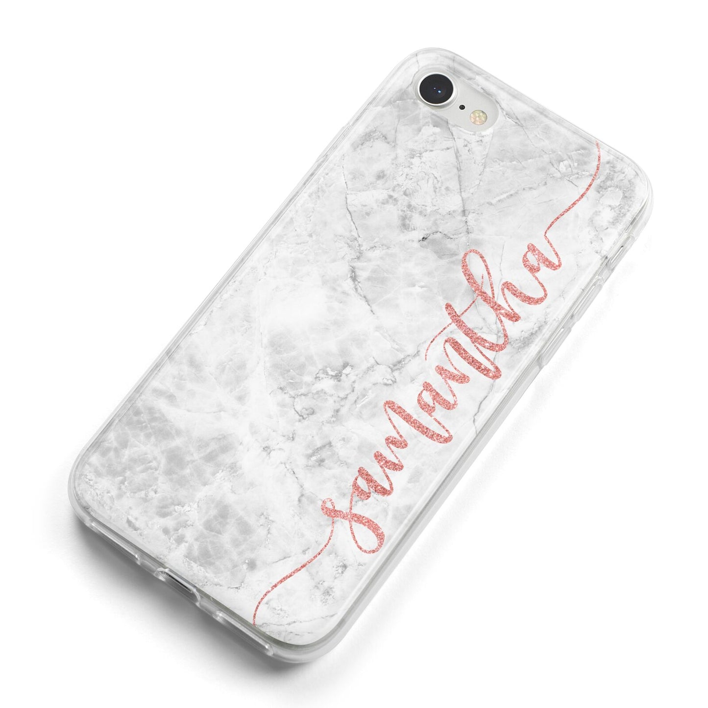 Grey Marble Personalised Vertical Glitter Name iPhone 8 Bumper Case on Silver iPhone Alternative Image