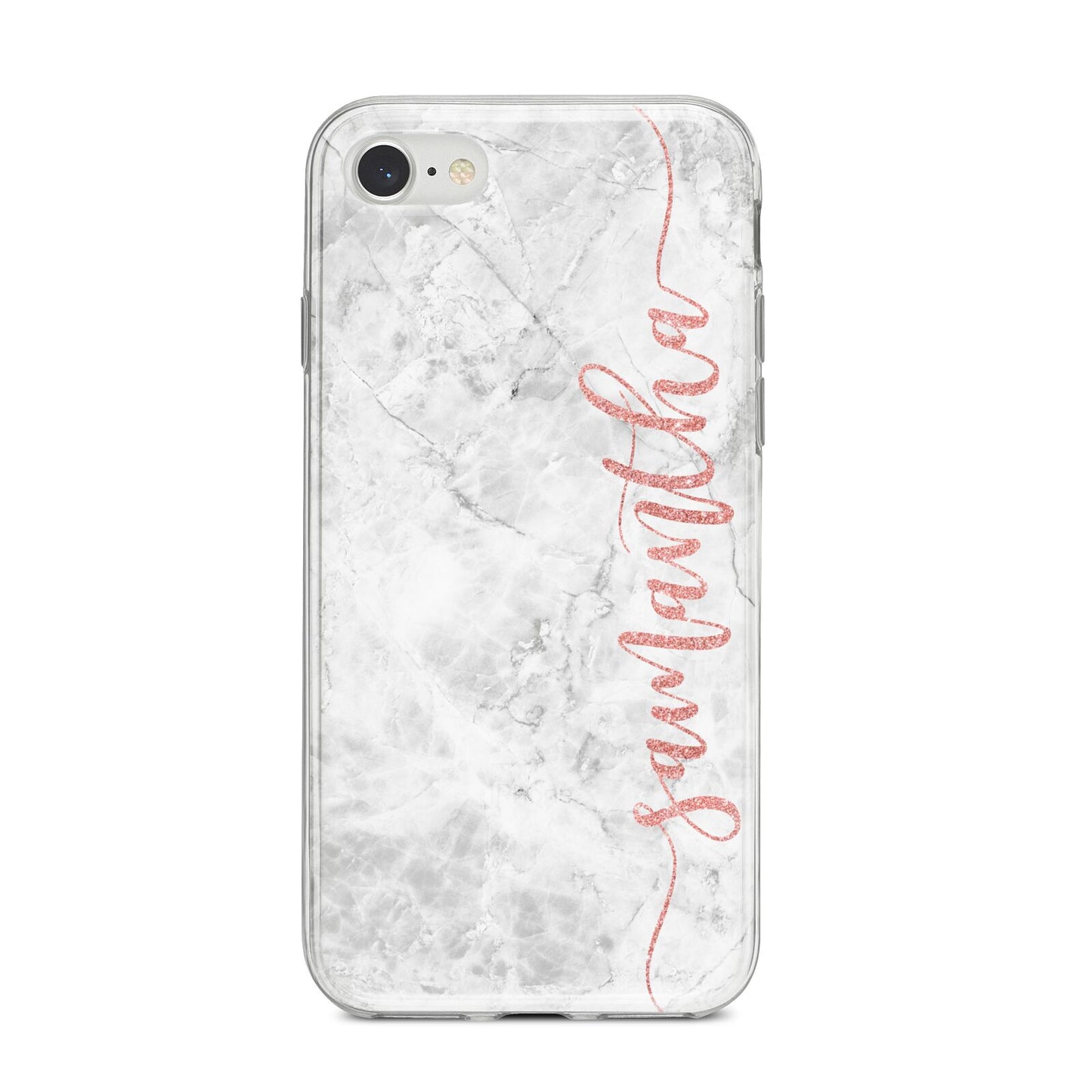 Grey Marble Personalised Vertical Glitter Name iPhone 8 Bumper Case on Silver iPhone