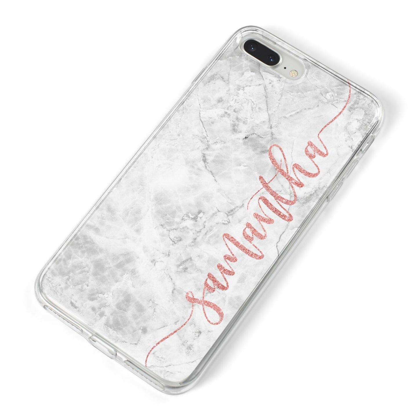 Grey Marble Personalised Vertical Glitter Name iPhone 8 Plus Bumper Case on Silver iPhone Alternative Image