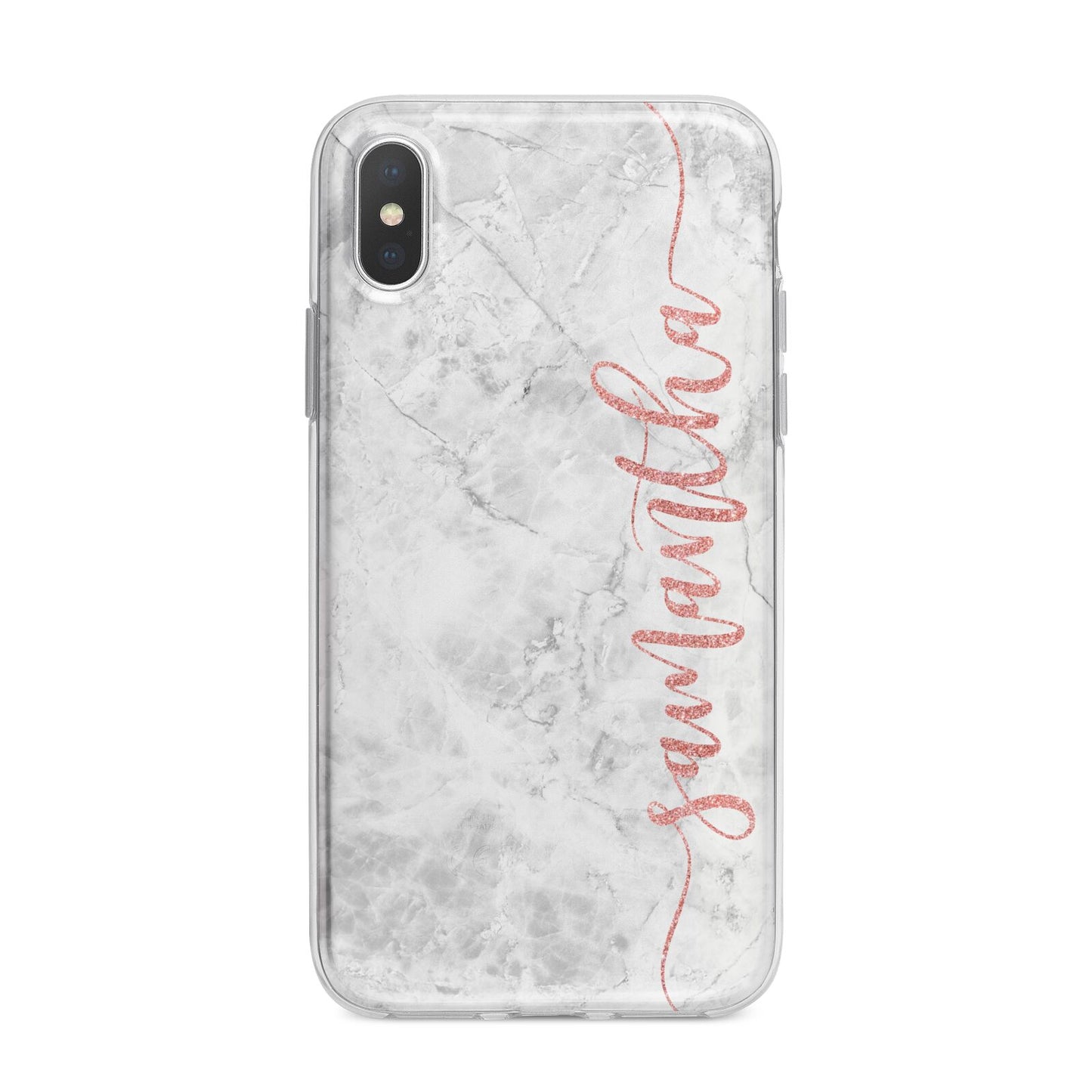 Grey Marble Personalised Vertical Glitter Name iPhone X Bumper Case on Silver iPhone Alternative Image 1