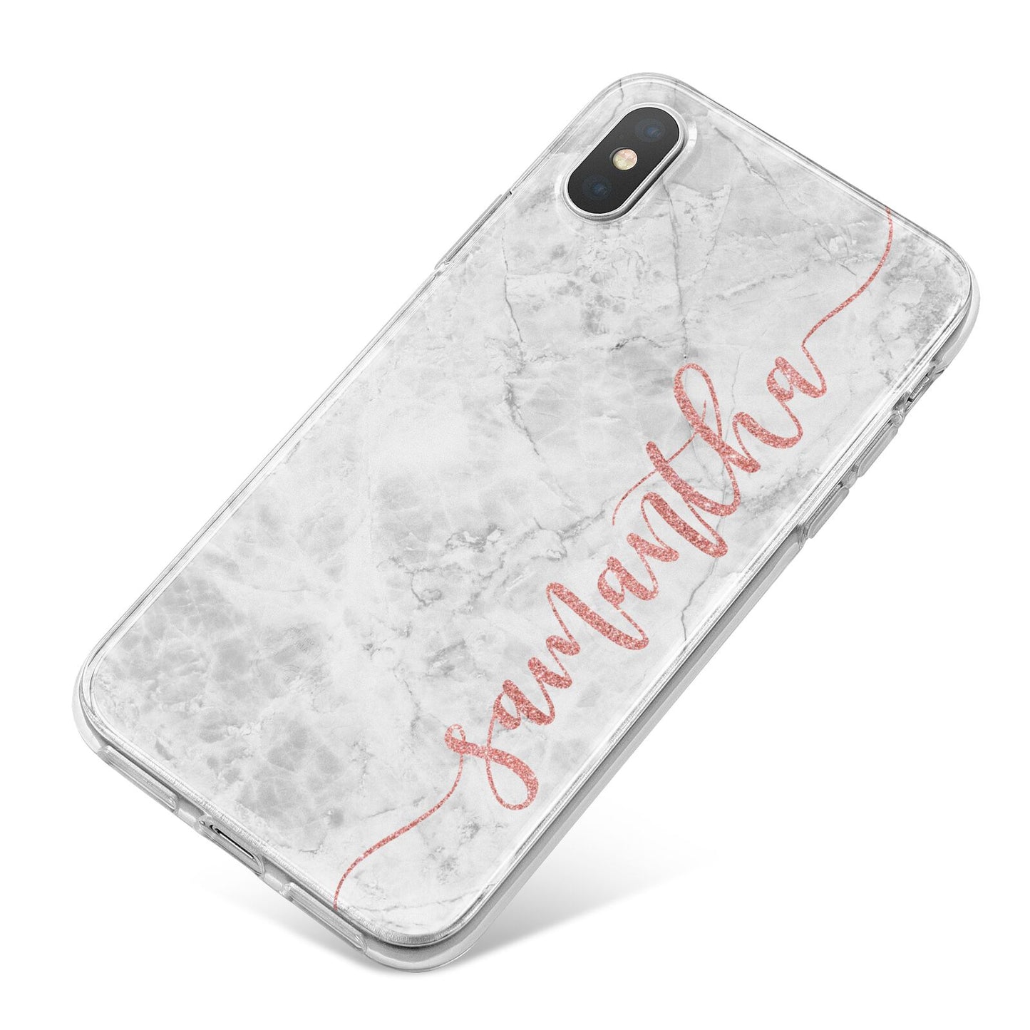Grey Marble Personalised Vertical Glitter Name iPhone X Bumper Case on Silver iPhone