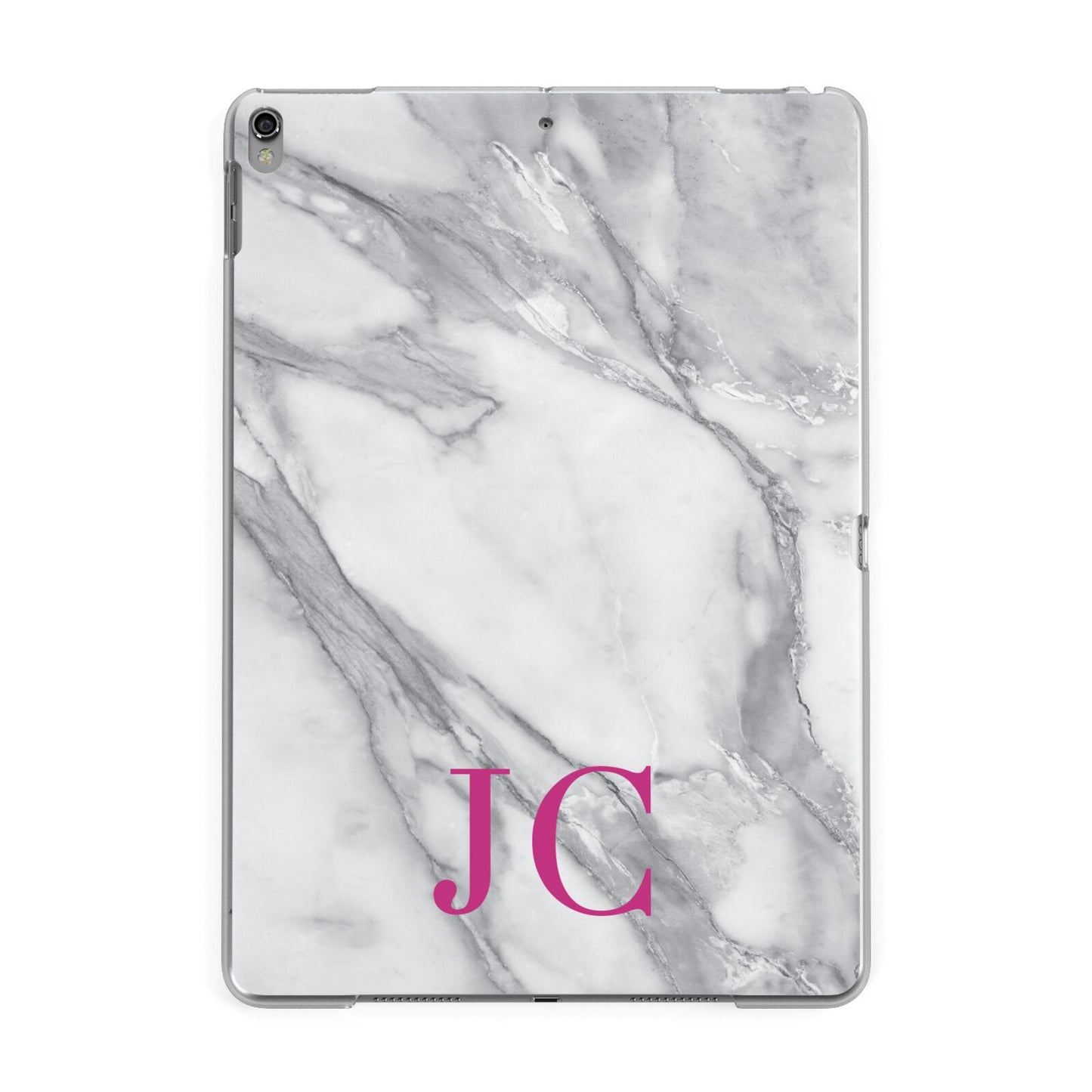 Grey Marble Pink Initials Apple iPad Grey Case