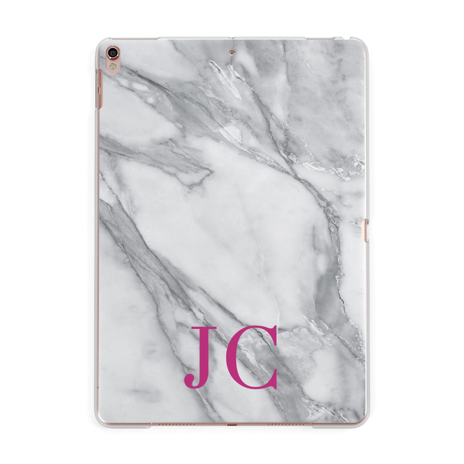 Grey Marble Pink Initials Apple iPad Rose Gold Case