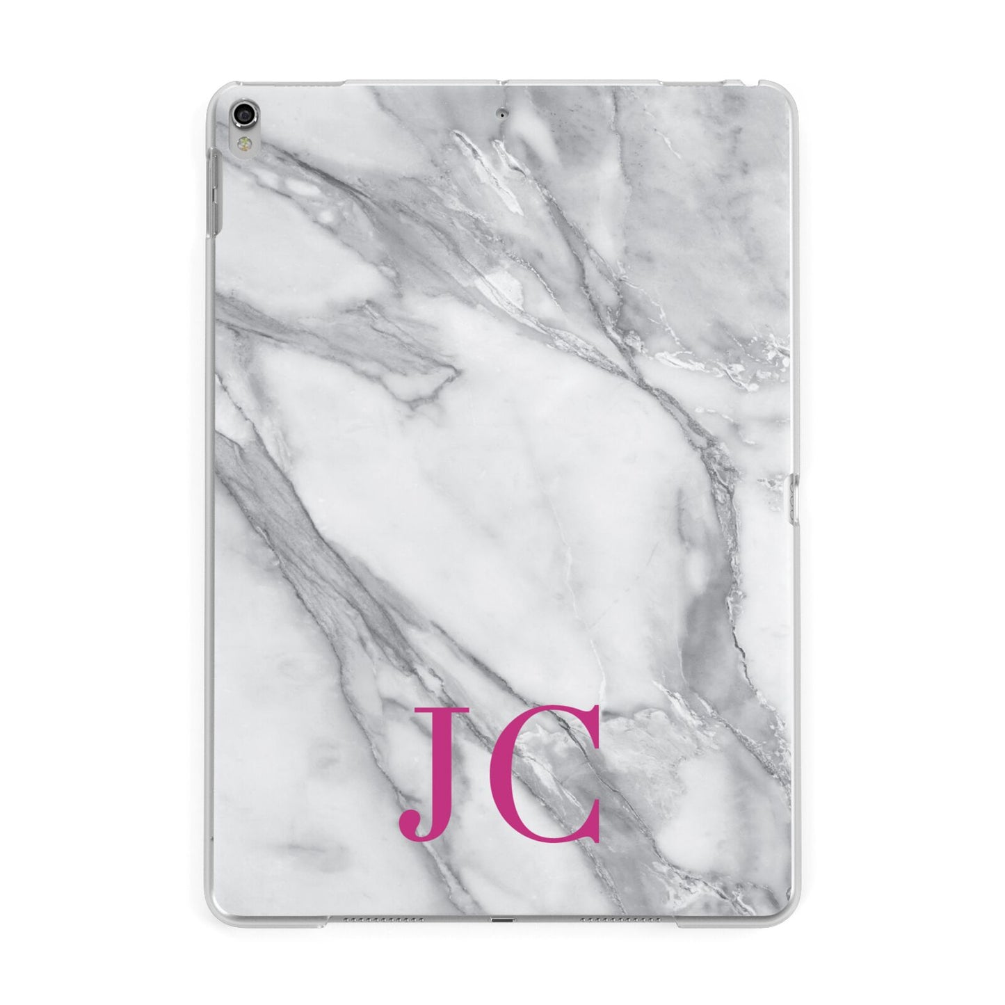 Grey Marble Pink Initials Apple iPad Silver Case