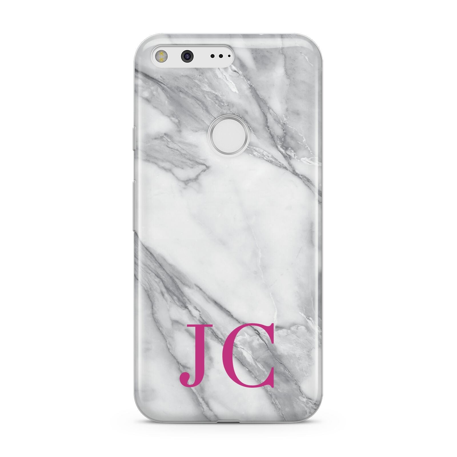 Grey Marble Pink Initials Google Pixel Case