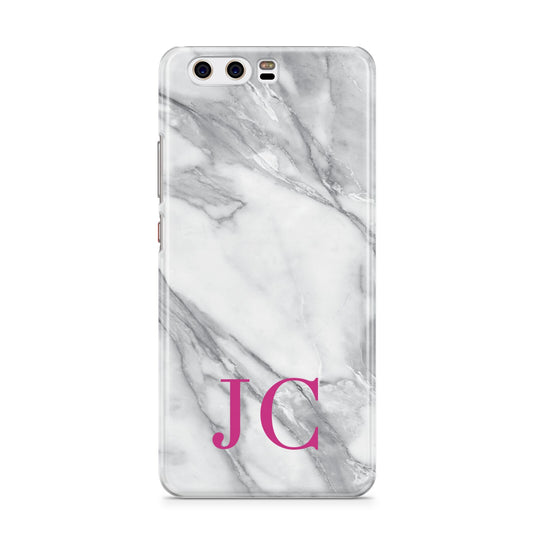 Grey Marble Pink Initials Huawei P10 Phone Case