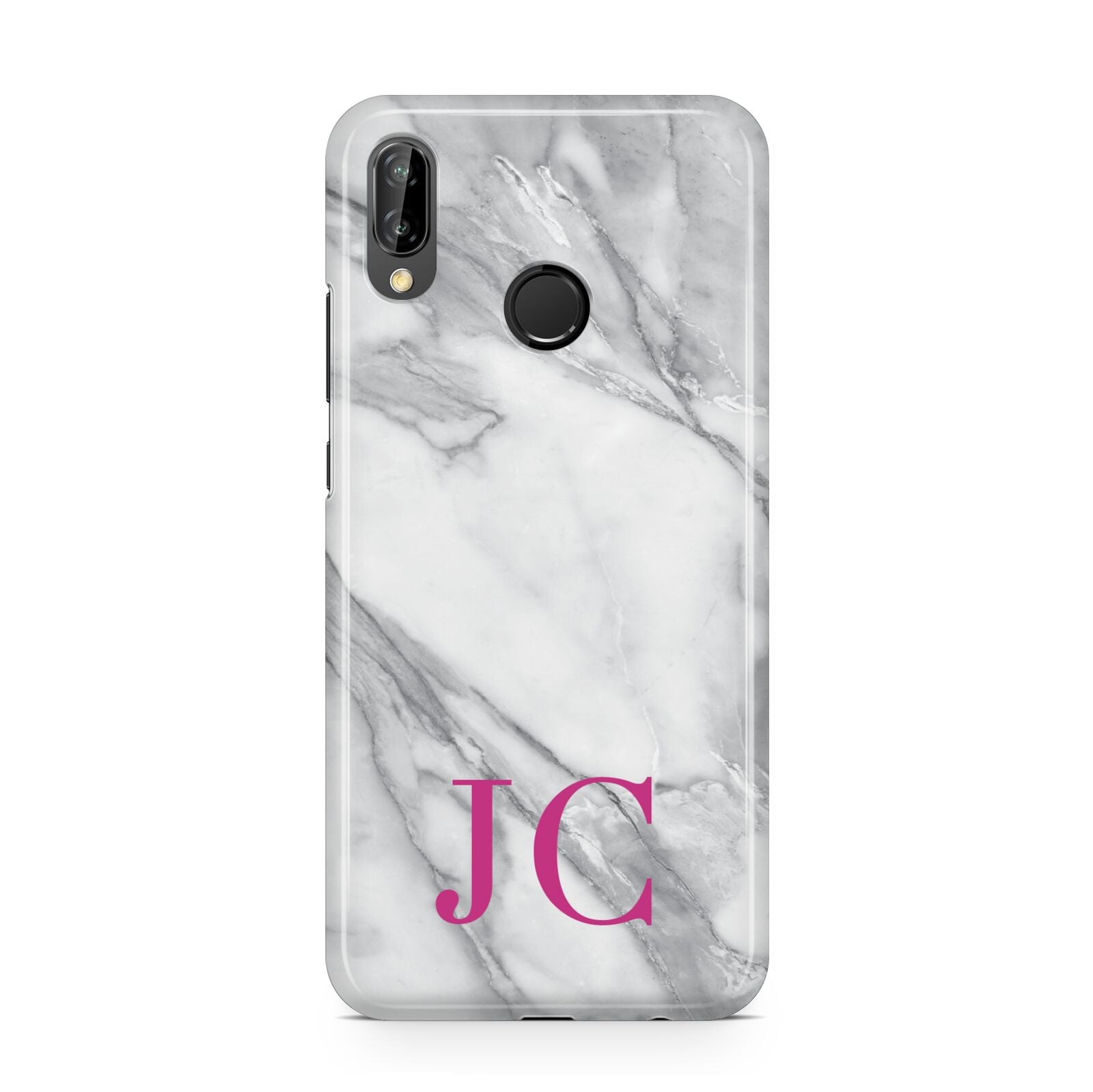 Grey Marble Pink Initials Huawei P20 Lite Phone Case