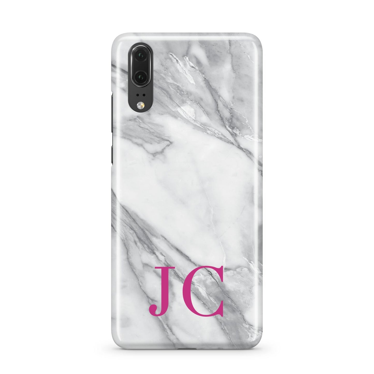Grey Marble Pink Initials Huawei P20 Phone Case