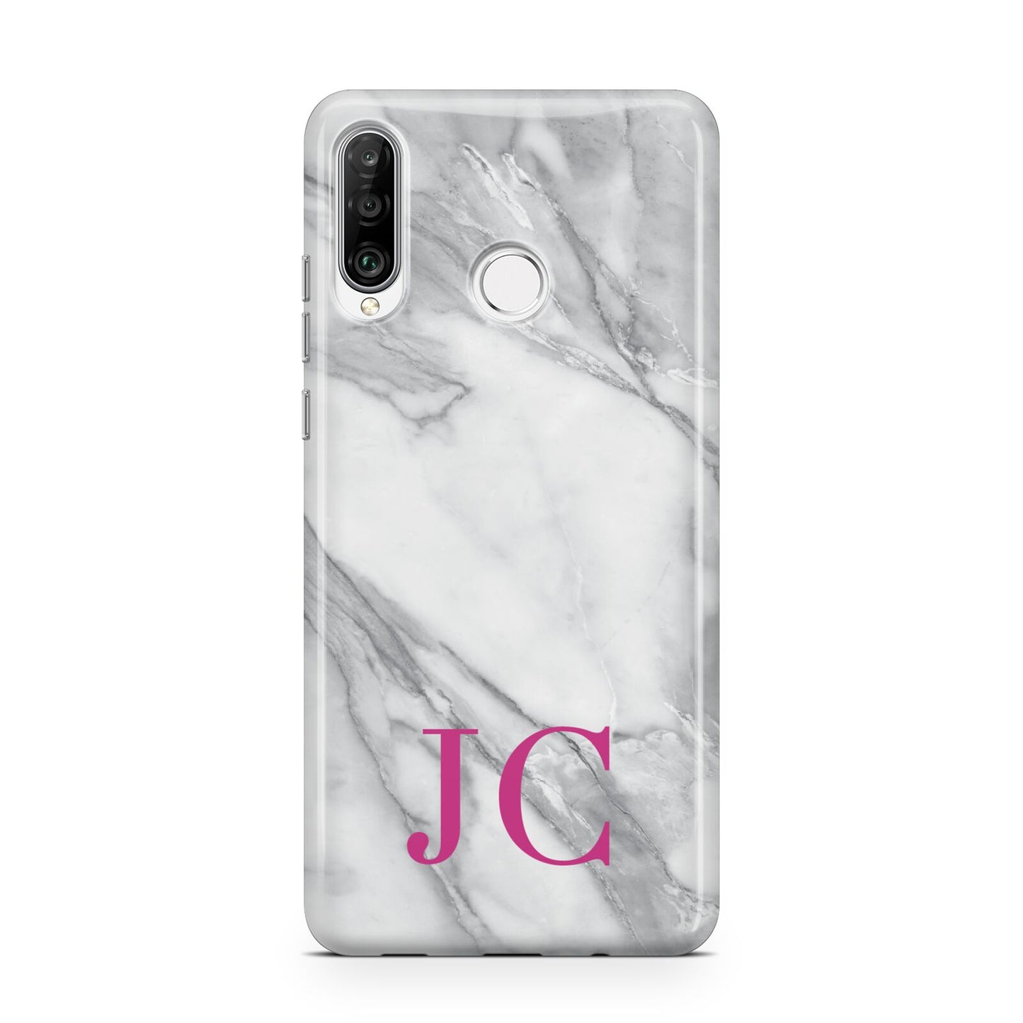 Grey Marble Pink Initials Huawei P30 Lite Phone Case
