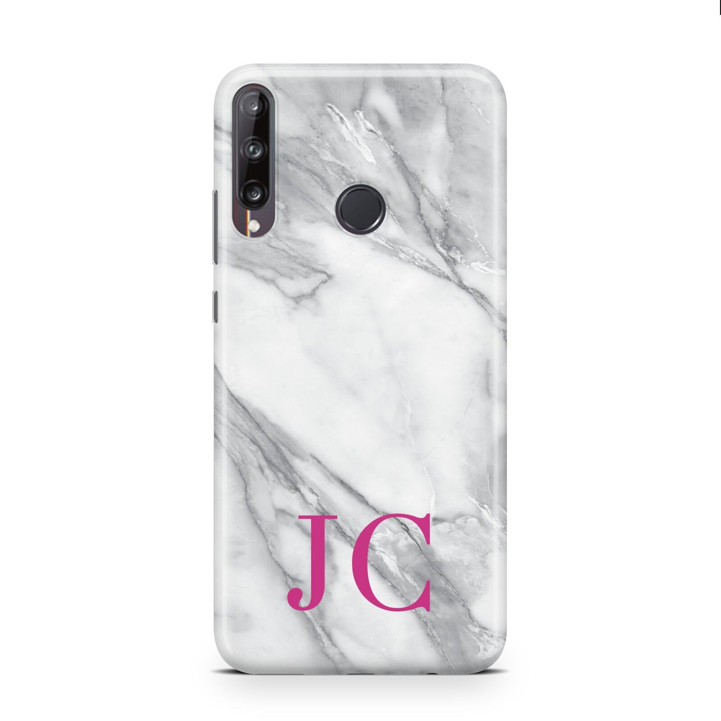 Grey Marble Pink Initials Huawei P40 Lite E Phone Case