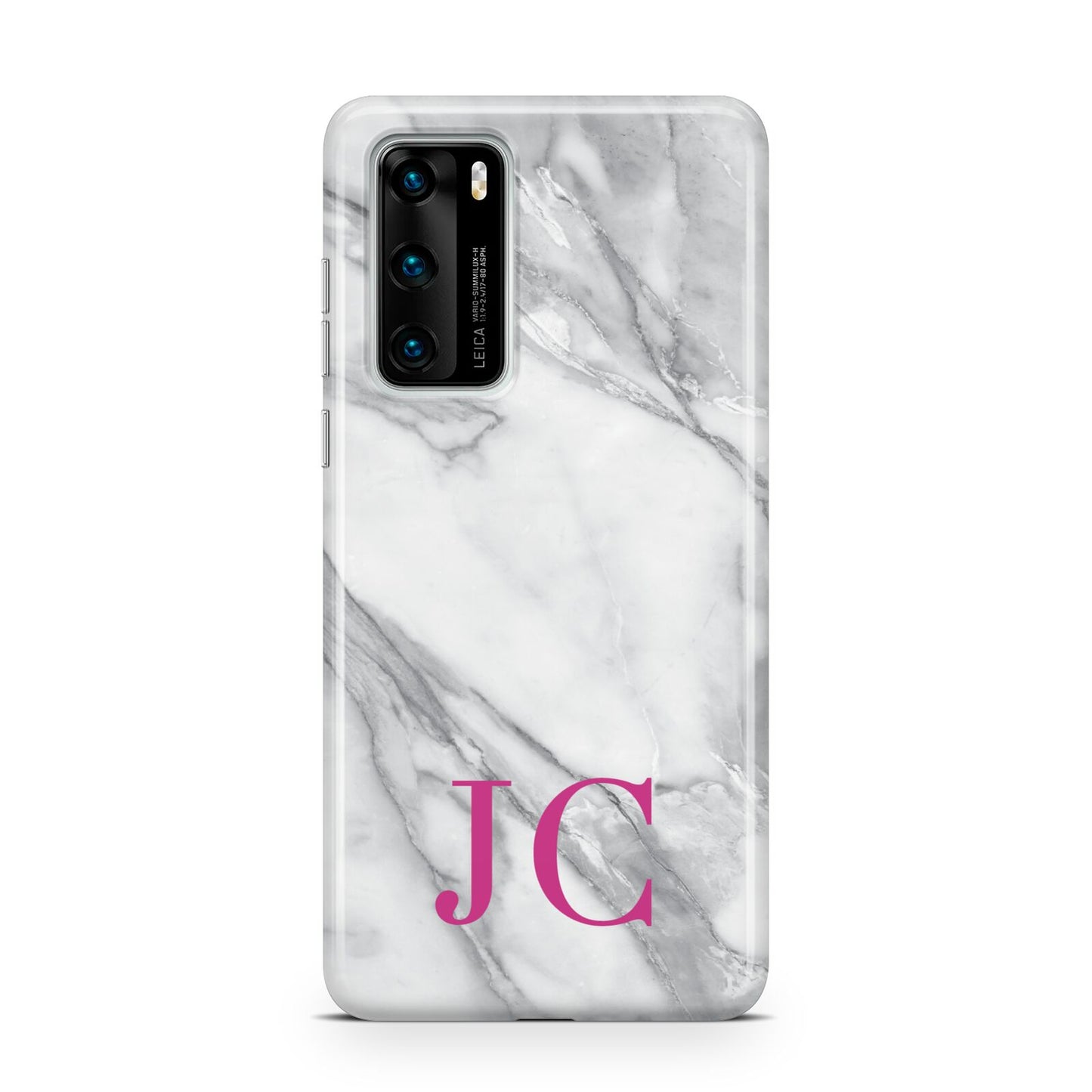 Grey Marble Pink Initials Huawei P40 Phone Case