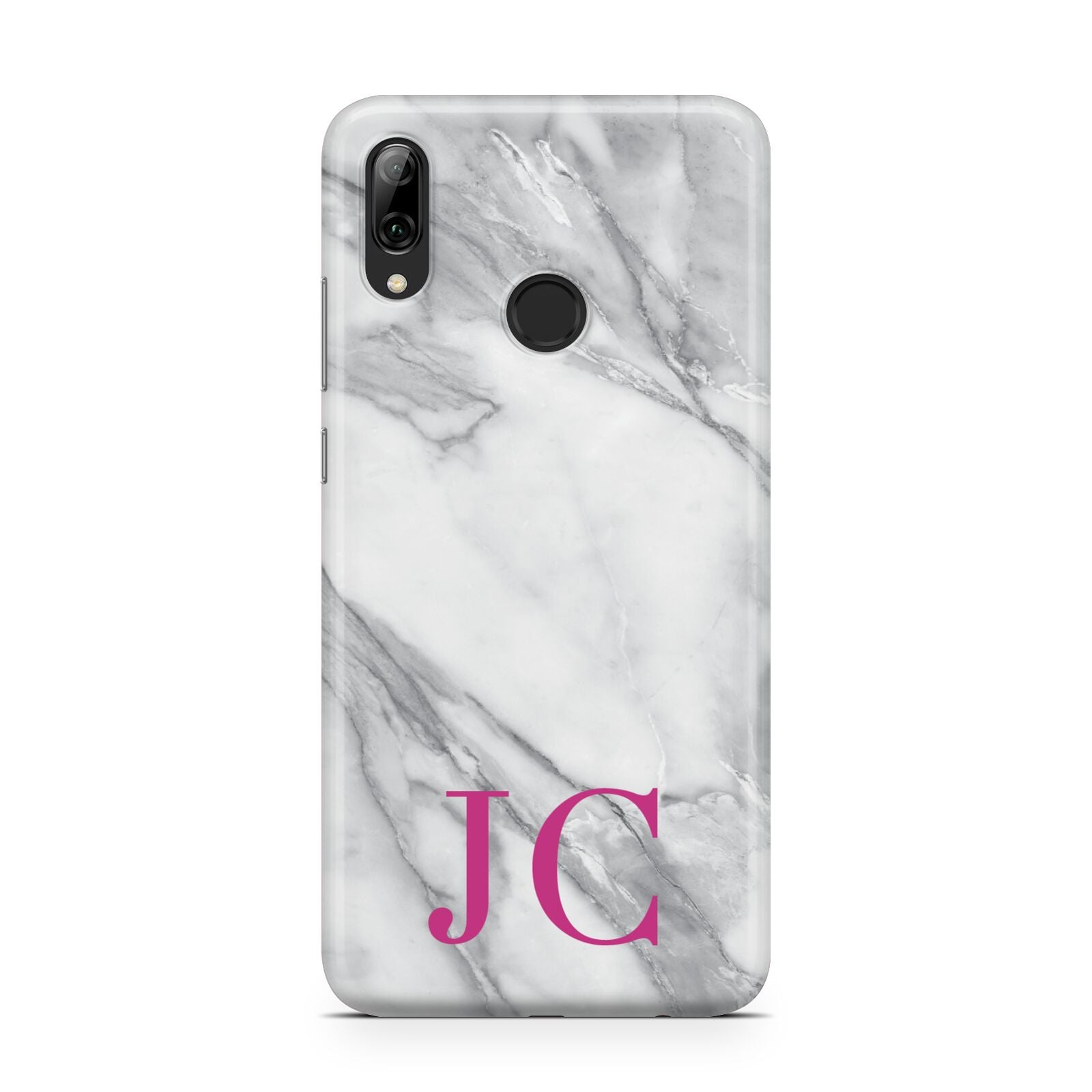 Grey Marble Pink Initials Huawei Y7 2019