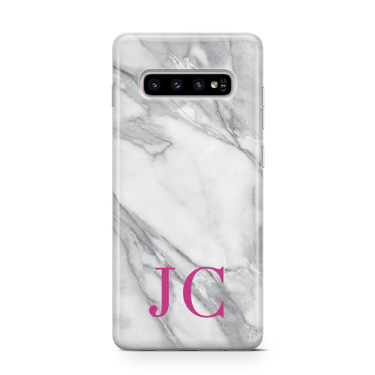 Grey Marble Pink Initials Protective Samsung Galaxy Case